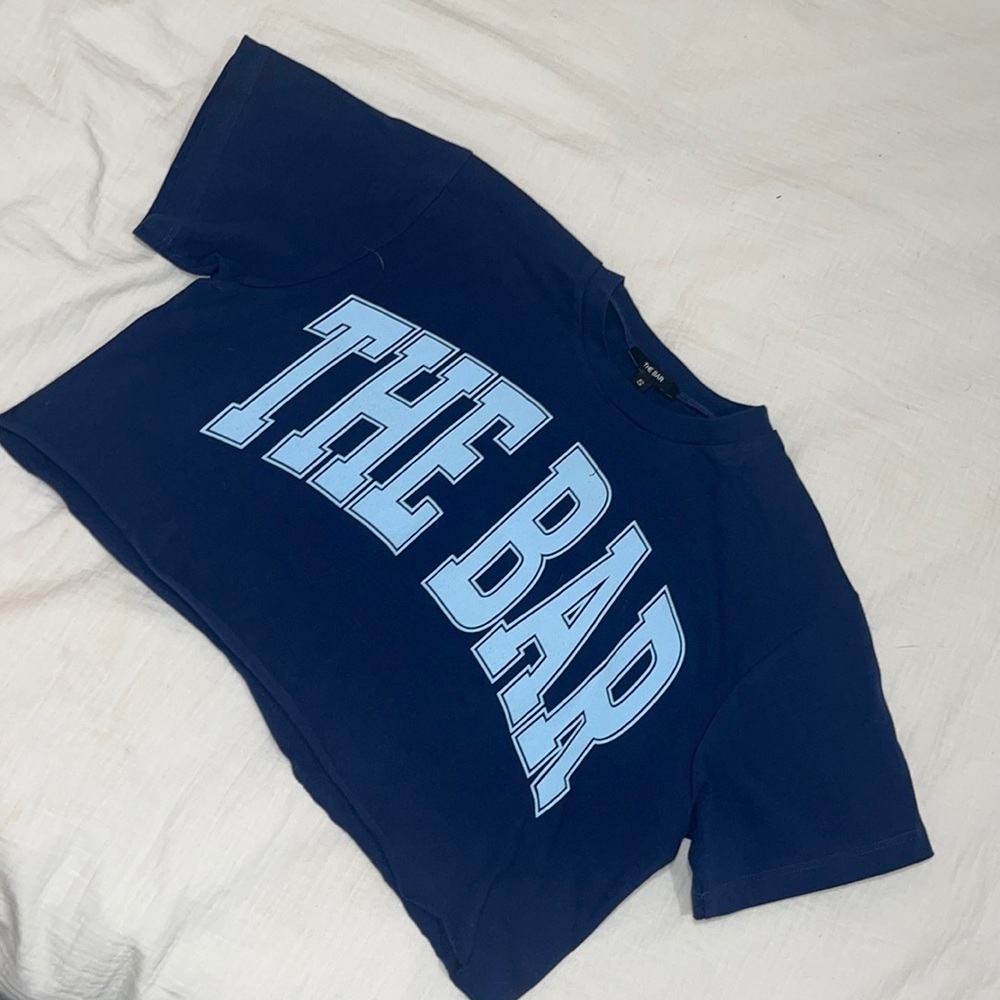 The Bar Cropped Varsity Tee - Navy/Baby Blue